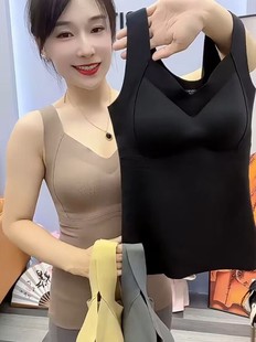 2025秋冬新款女羊绒蚕丝发热保暖背心免穿文胸二合一修身百搭美背