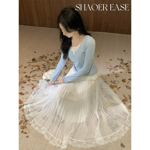 SHAOER【云裳】 春季法式蕾丝褶皱大裙摆半身裙 S725Z14871