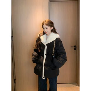 SHAOER【雪国列车】复古黑色大毛领收腰保暖羽绒服S725R21165