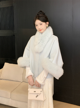 SHAOER【芬兰漫雪】千金感狐狸大毛领小香风双面呢大衣S725X18382