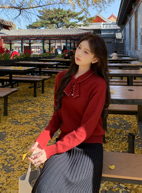 SHAOER【如喜】韩范百搭蝴蝶结系带减龄软糯针织毛衫S725Z20031