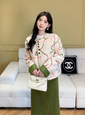 SHAOER【绿藤】韩系宽松提花单面呢外套灯芯绒保暖半裙S725M16952