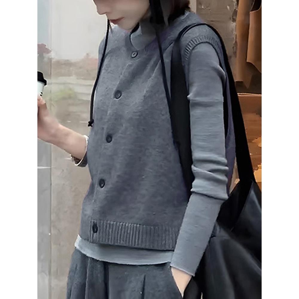 ROUMIKL秋季新款一整套穿搭时尚气质赫本风背心马甲内搭长袖打底