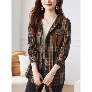 ROUMIKL高端广州十三行格子连帽上衣春秋冬女广东普宁中长款加厚