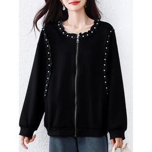 ROUMIKL开衫山东即墨卫衣女秋冬大码胖mm宽松欧货钉珠义乌打底衫