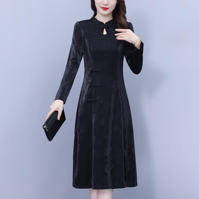 ROUMIKL高端广州十三行洋气裙子秋冬女装立领深圳南油改良旗袍打