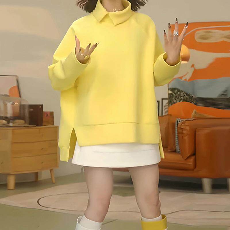 ROUMIKL早秋新款时尚个性高领不规则卫衣女韩版宽松显瘦街头风纯