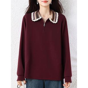 ROUMIKL洋气拼接翻领卫衣女款秋冬中山加厚源头工厂山东即墨上衣