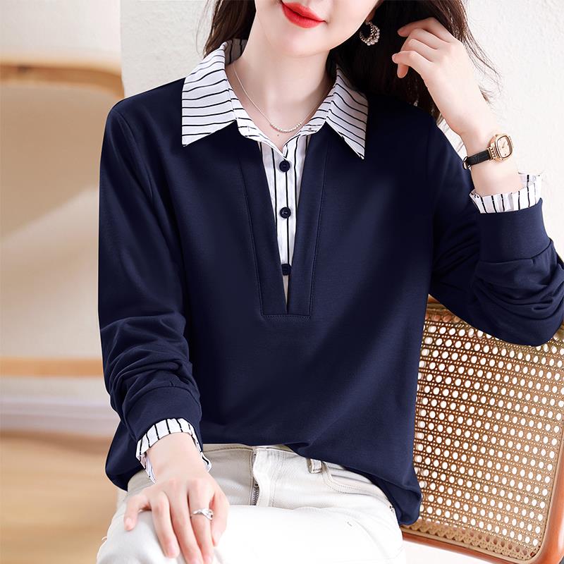 ROUMIKL高端山东即墨卫衣女秋冬青岛义乌中长款休闲假两件条纹打