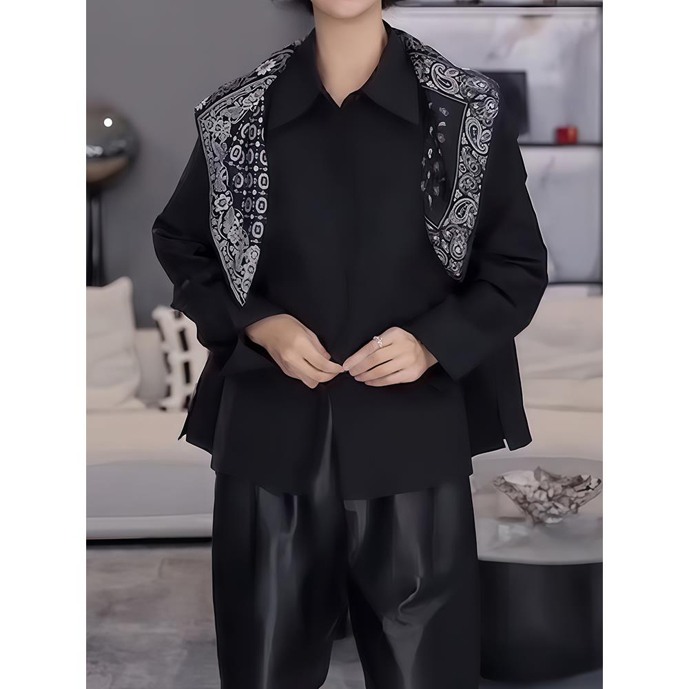 ROUMIKL法式覆古高级感轻熟风衬衫上衣女春秋季气质宽松通勤正肩