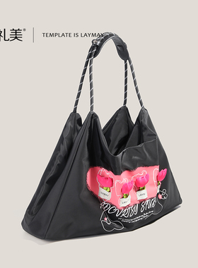 礼美LayMay日系小众新款手提包单肩学生通勤大容量托特帆布包大包