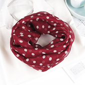 围脖女2025新款 圆点百搭户外真丝酒红色春秋冬波点桑蚕丝护颈脖套