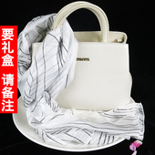 100%桑蚕丝丝巾白色线条2025女韩版 百搭纱巾洋气时尚 披肩真丝围巾