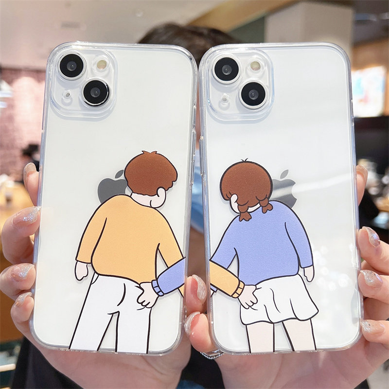 趣味搞怪情侣卡通摸屁股女孩适用iPhone14手机壳苹果13pro软壳12硅胶15透明16可爱XS男8plus全包镜头7防摔6套