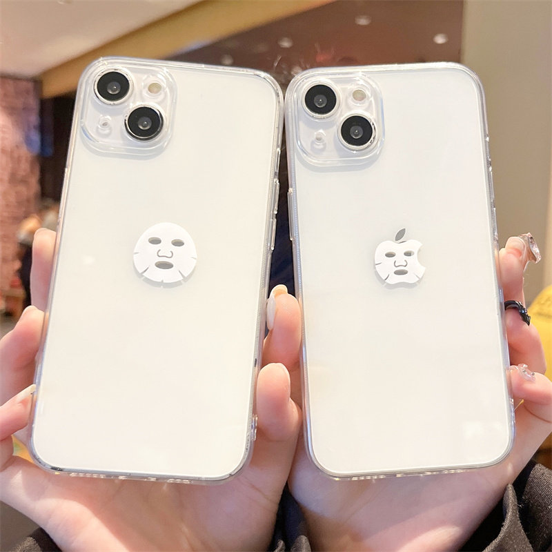 个性创意敷面膜情侣可爱适用iPhone15Pro手机壳苹果15Plus软壳13硅胶12mini透明11防摔Xsmax全包16男女7/8套6