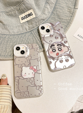 可爱卡通蜡笔小新HelloKitty猫适用iPhone15ProMax手机壳苹果14Plus情侣13硅胶12mini防摔11线条16创意7男8女