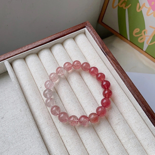 天然渐变草莓晶手链女晶体干净草莓籽清晰简约小众桃花送朋友礼物