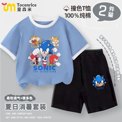索尼克衣服儿童短袖纯棉t恤衫ins