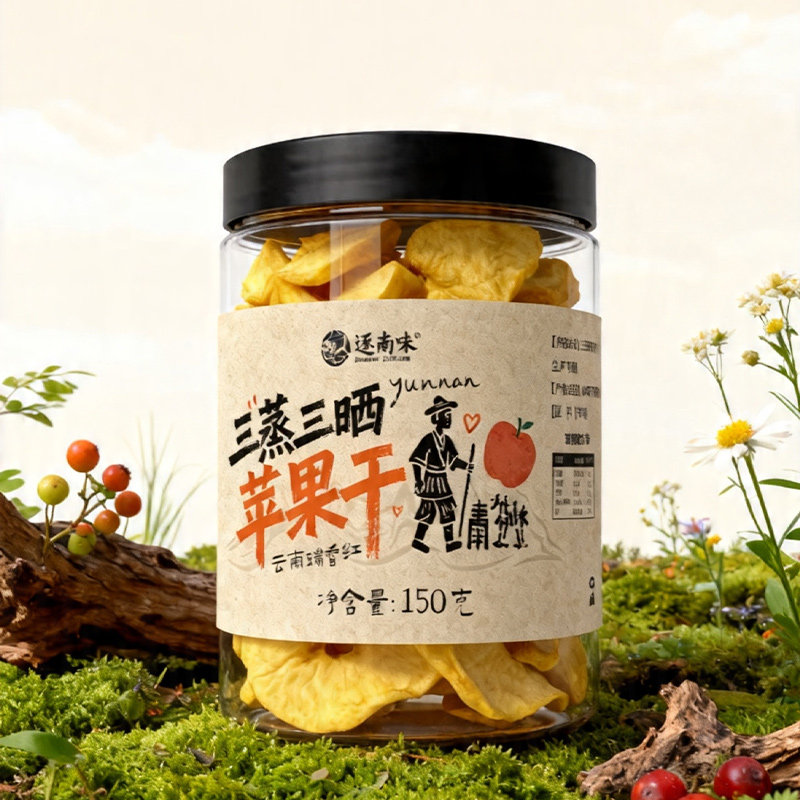 云南三蒸三晒苹果干150g*2罐装无添加天然果干软糯即食休闲零食