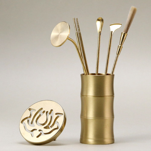 香道打篆工具香篆入门套装6厘米篆模香铲香勺灰压香筷香道瓶黄铜