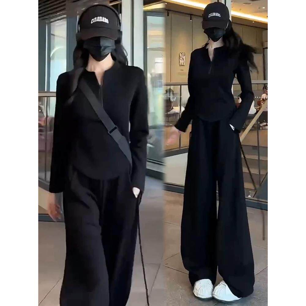 ROUMIKL时尚休闲阔腿裤套装女2025年春秋季新款显瘦卫衣高腰香蕉