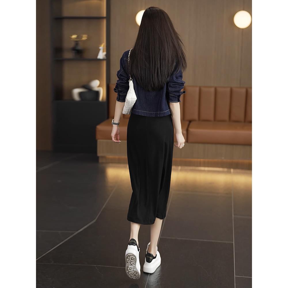 ROUMIKL时尚套装裙女2025秋季新款洋气减龄覆古牛仔外套+背心裙两