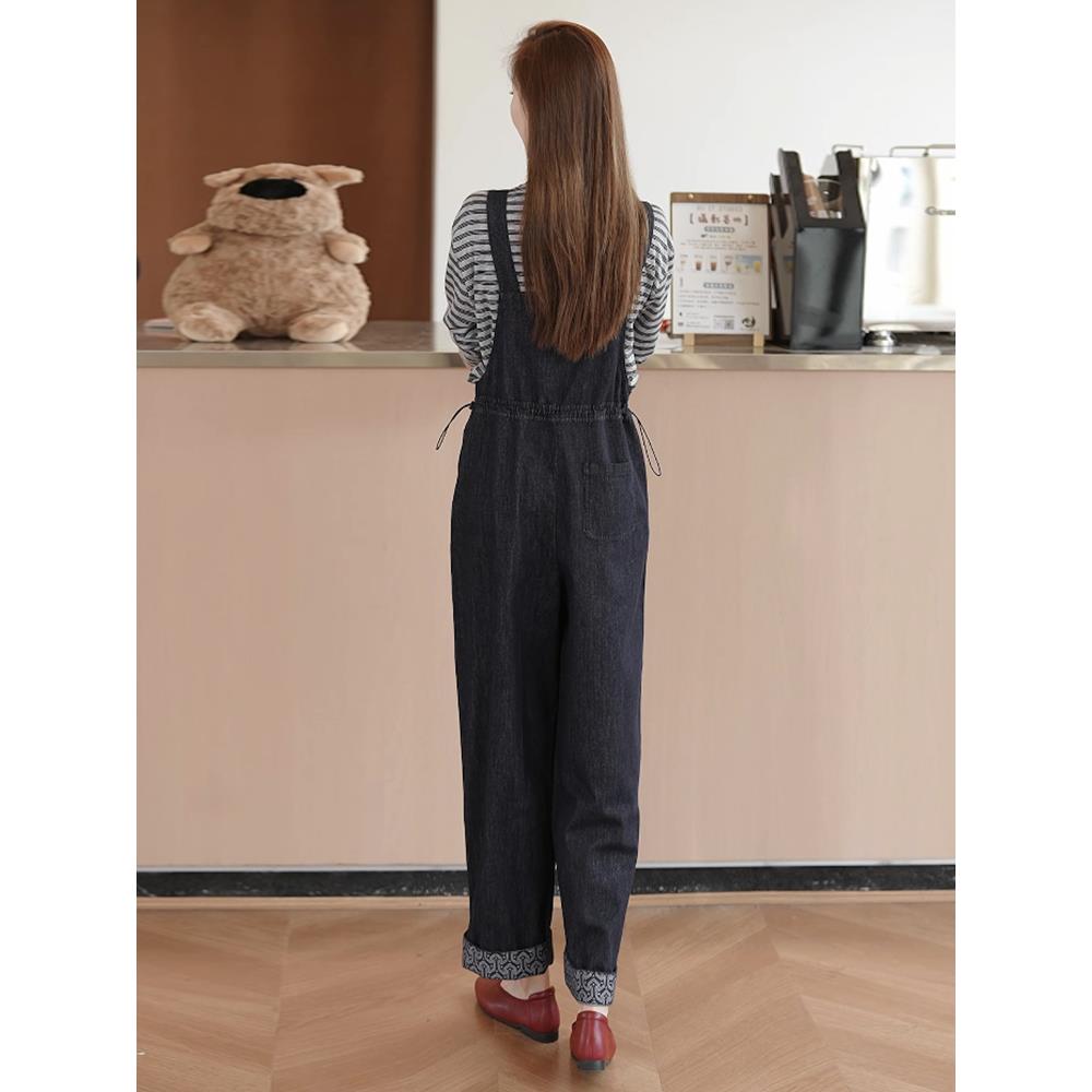 ROUMIKL时尚休闲工装牛仔背带裤女2025新款女春秋季韩系减龄覆古