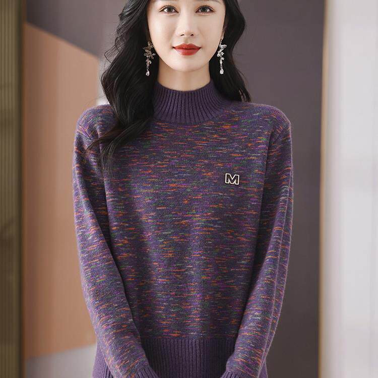 ROUMIKL外贸半高领针织衫女秋冬季洋气花色毛衣