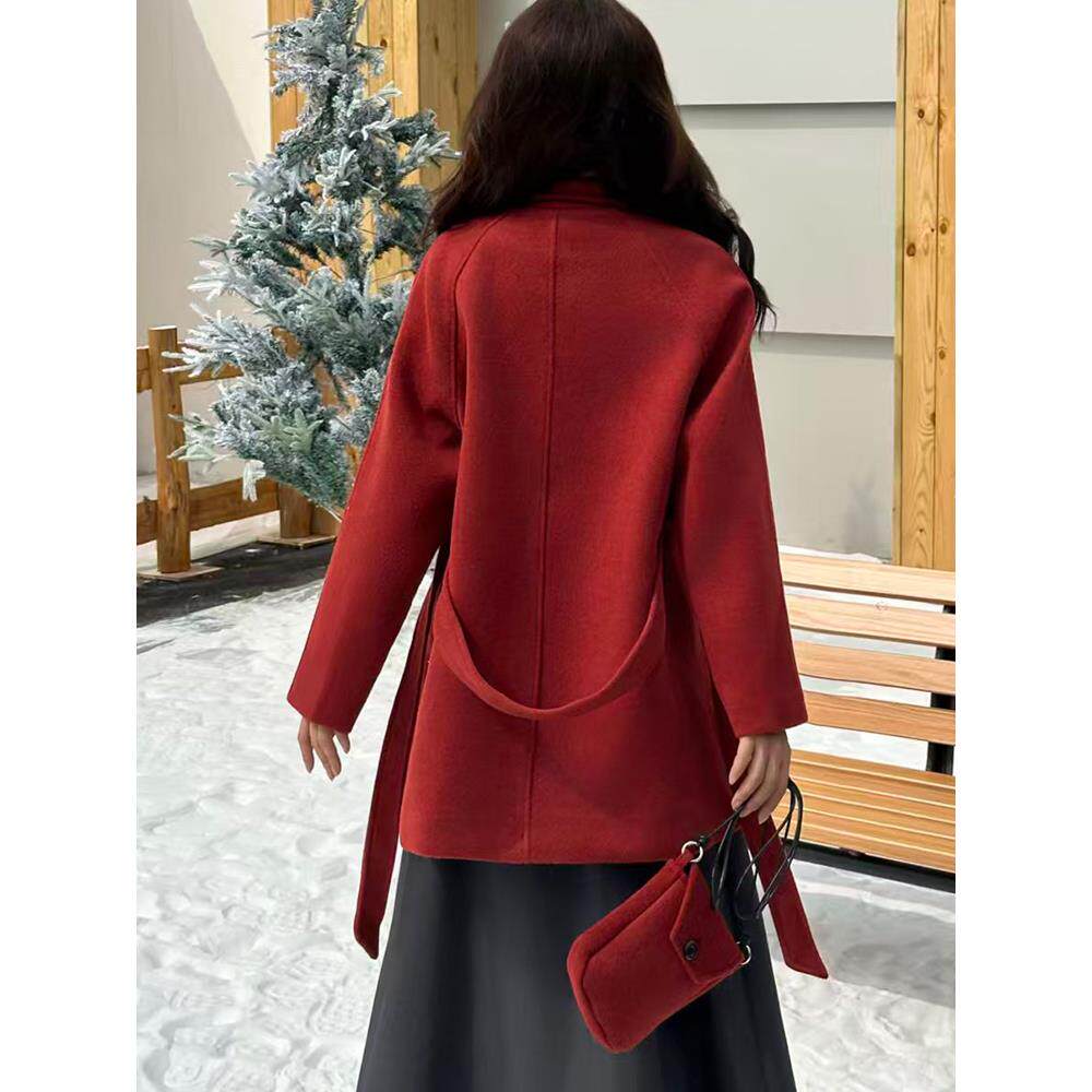 ROUMIKL红色外套女2025秋冬新款高级感气质名媛小个子中长款呢子