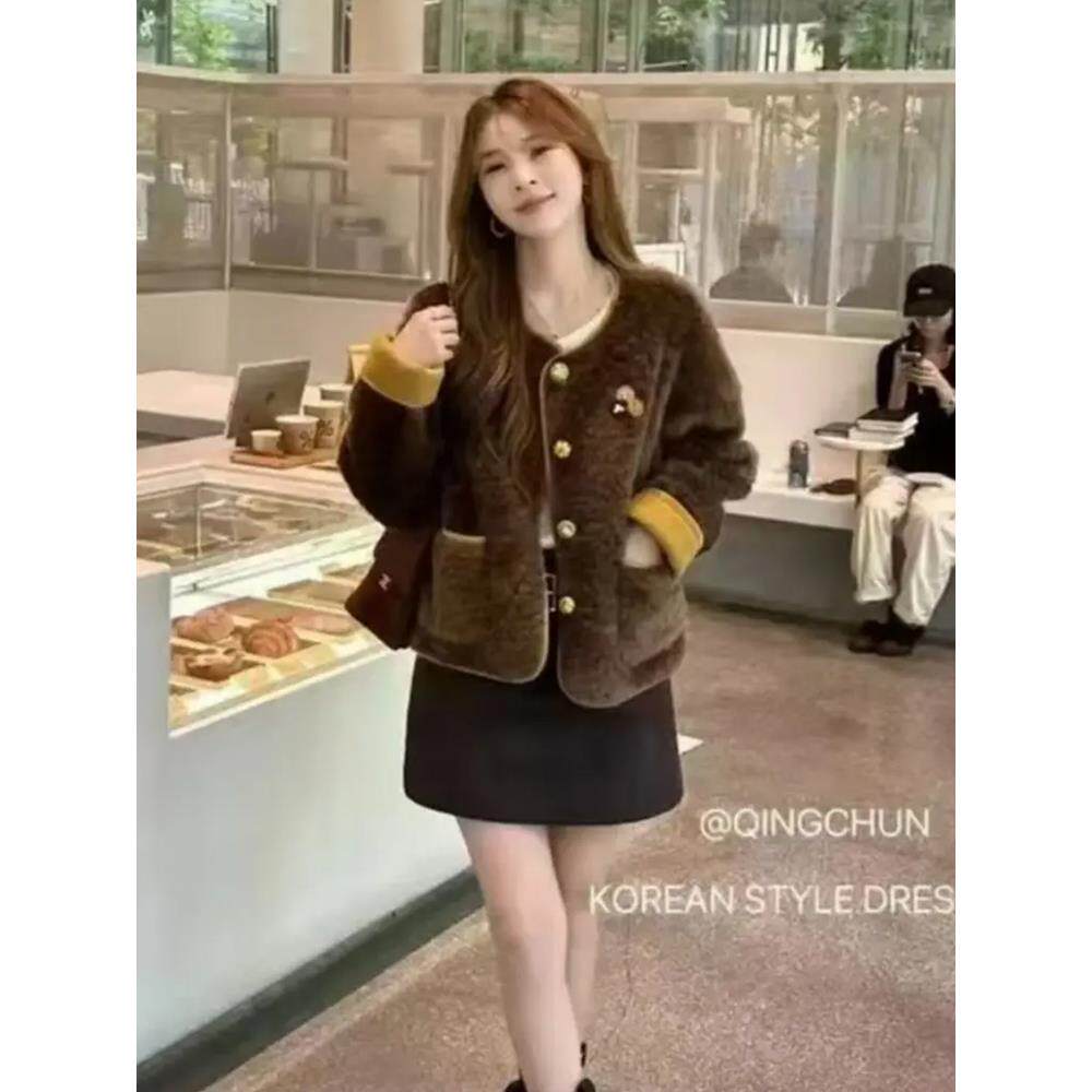 ROUMIKL小香风羊羔毛短外套女2025秋冬新款高级感名媛短款皮毛一