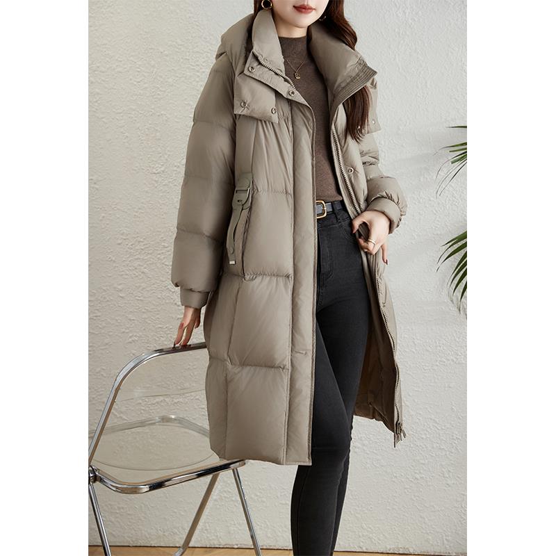 ROUMIKL高端黑色外套女中长版2024冬季韩版时尚宽松加厚保暖白鸭