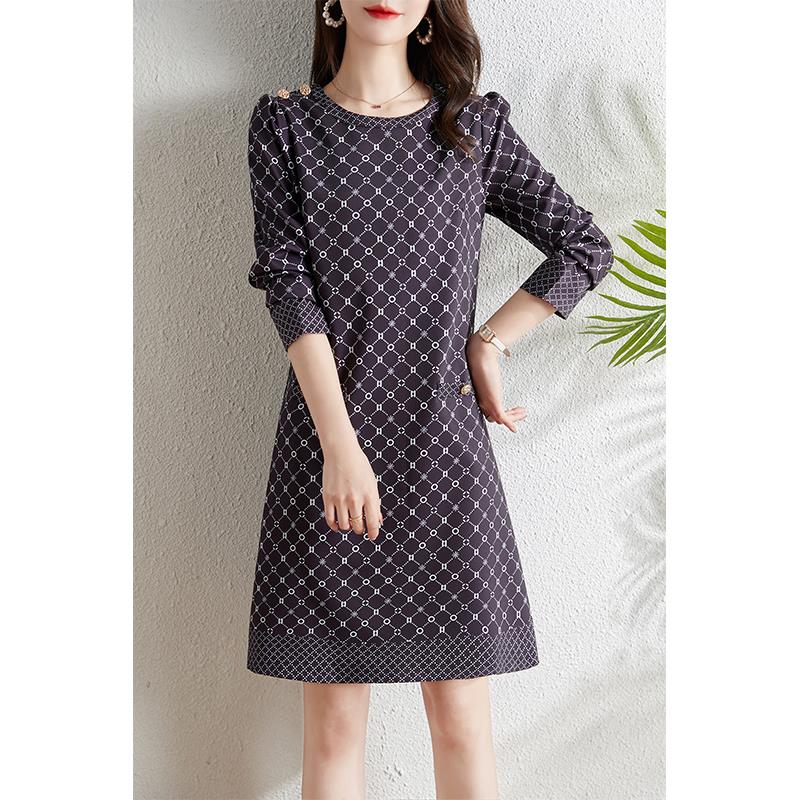 ROUMIKL法式2025春季新款覆古时尚格子印花洋装女装胖mm显瘦气质a