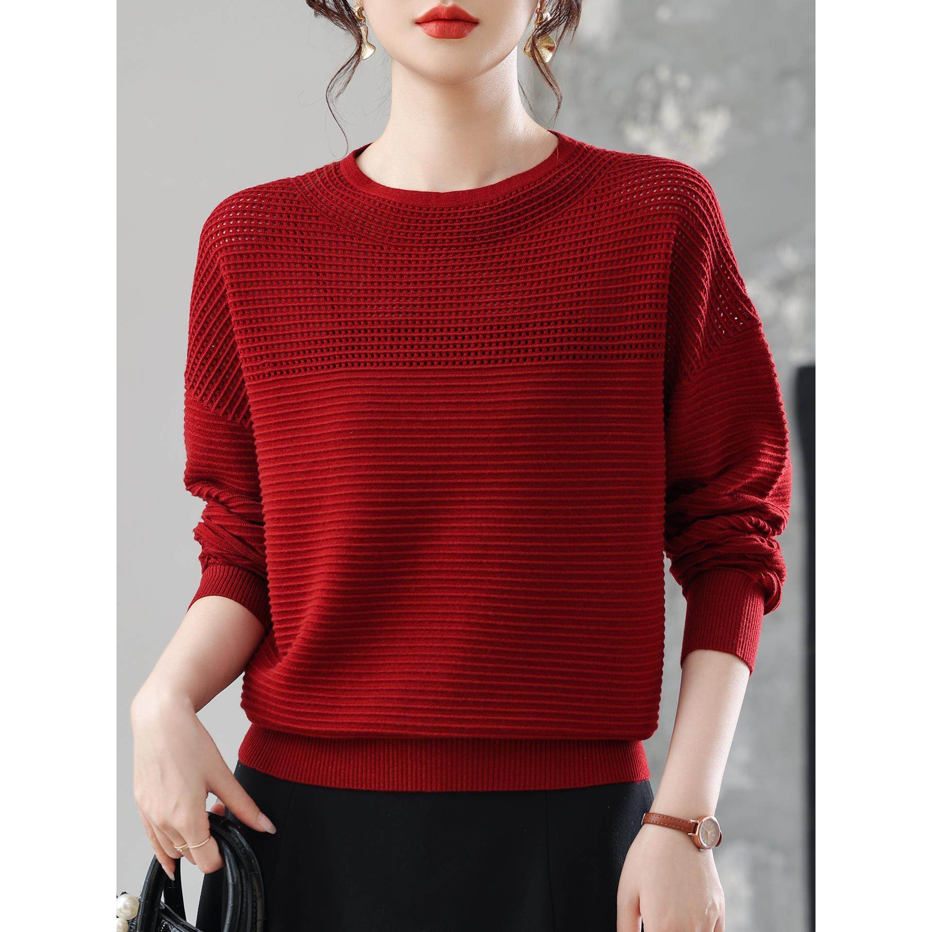 ROUMIKL女士早秋薄款镂空针织衫宽松上衣春秋装2025新款洋气妈妈