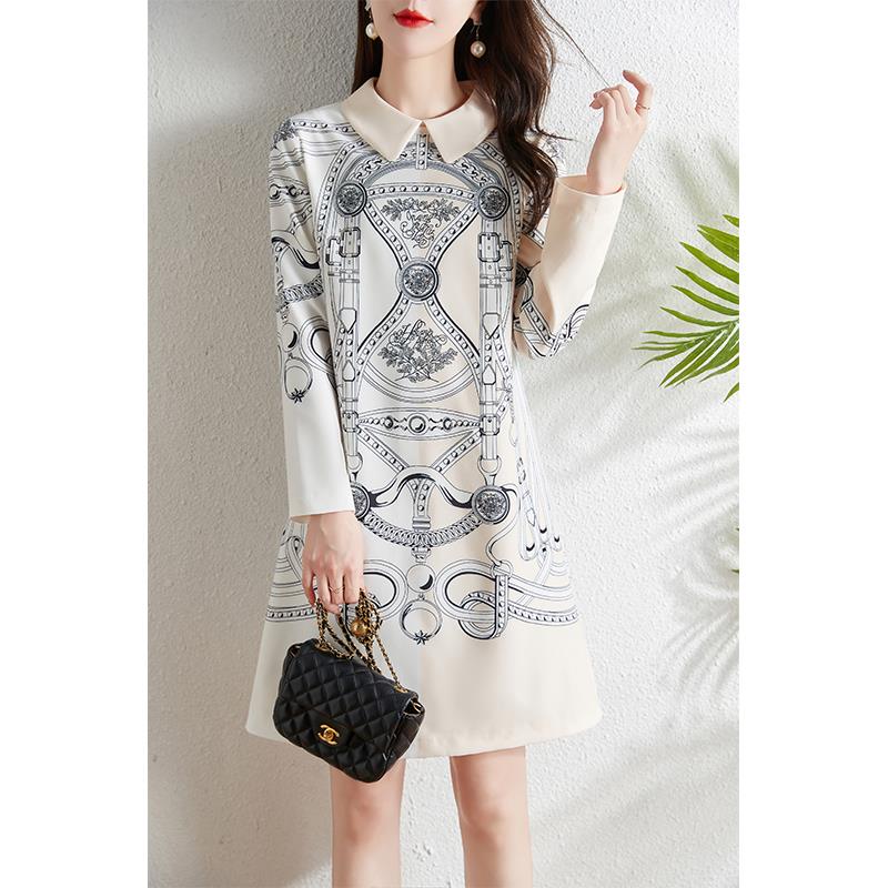 ROUMIKL法式覆古撞色印花洋装女春季2025新款宽松气质显瘦休闲 a