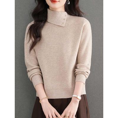 ROUMIKL安可拉红高级感翻领毛衣女秋冬季2025新款加厚针织打底衫