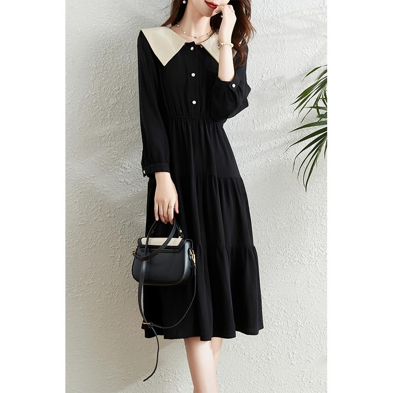 ROUMIKL气质减龄娃娃领洋装女春季2025法式新款收腰显瘦赫本风小