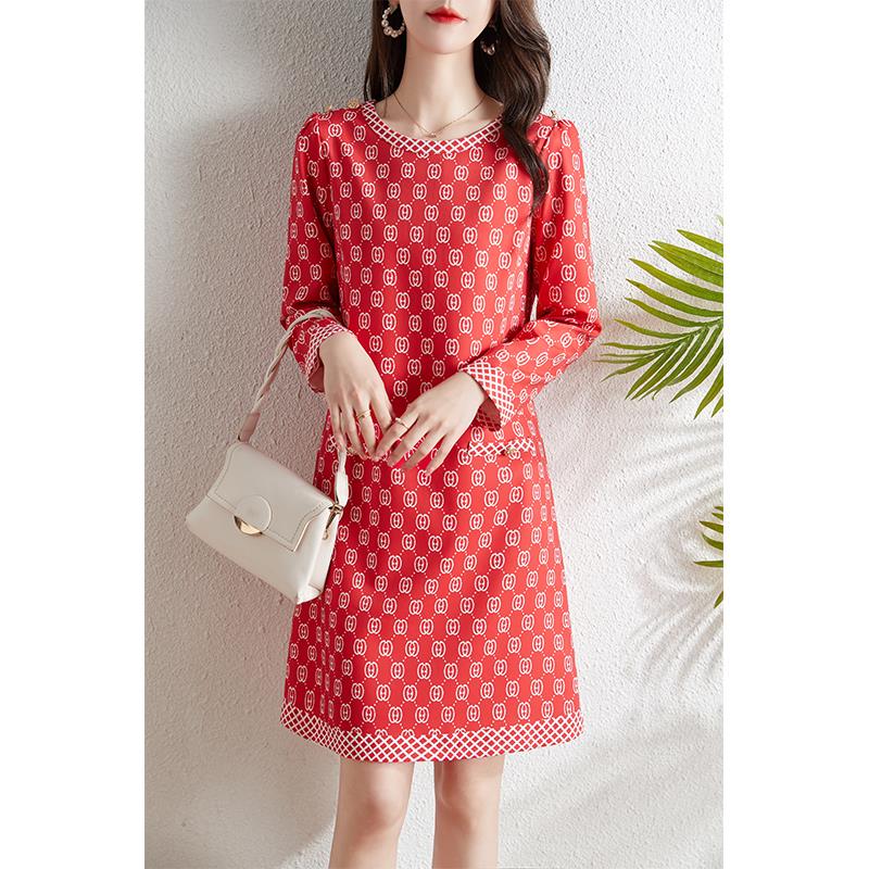 ROUMIKL春季2025新款高级感时尚洋派印花洋装女名媛气质优雅显瘦a