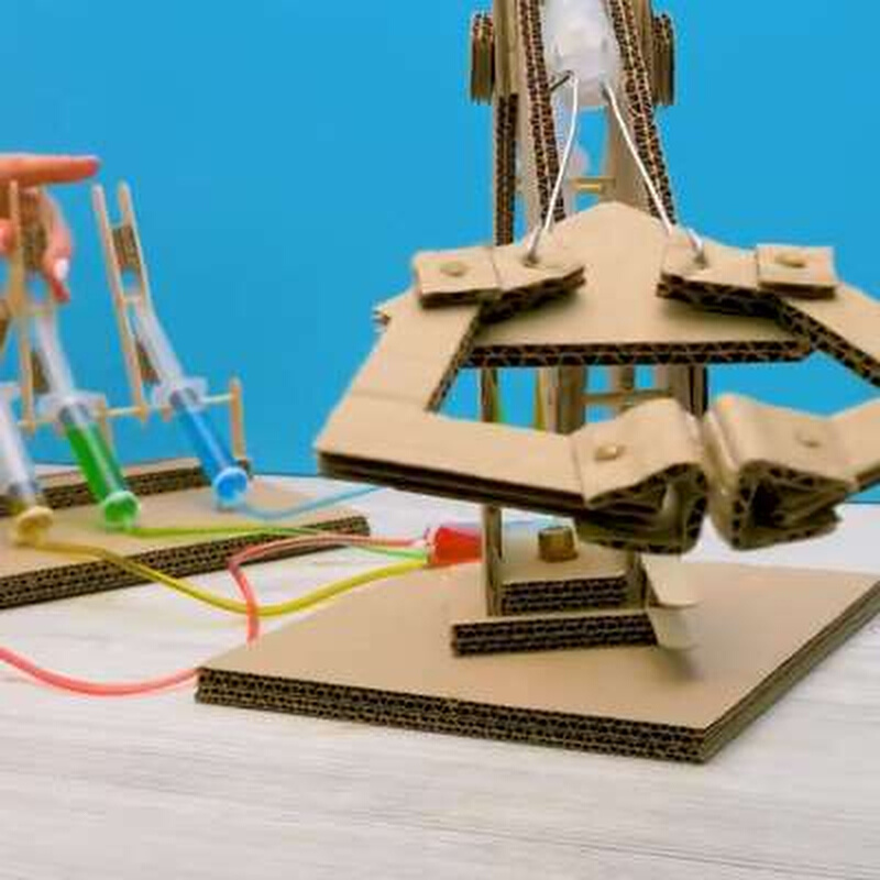 小制作小发明小创造科技手工比赛作业品纸板制作液压机械臂挖掘机