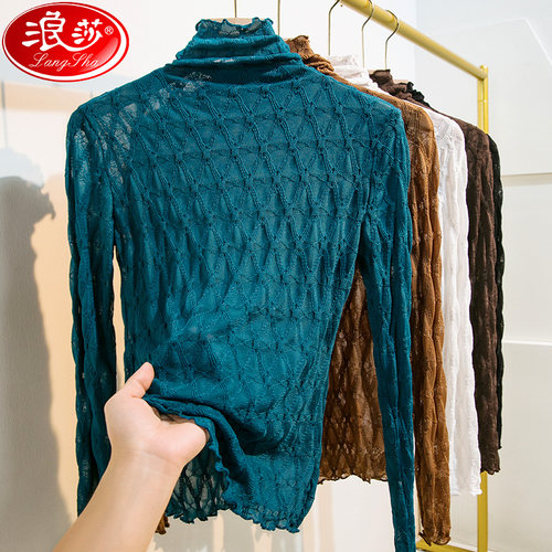 浪莎高领蕾丝打底衫女洋气