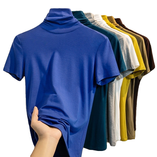 浪莎正品2026秋季短袖T恤女修身百搭半高领女装春夏内搭打底衫