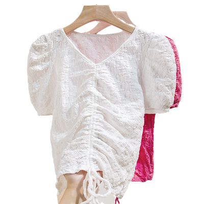 浪莎正品雪纺泡泡袖上衣女短袖