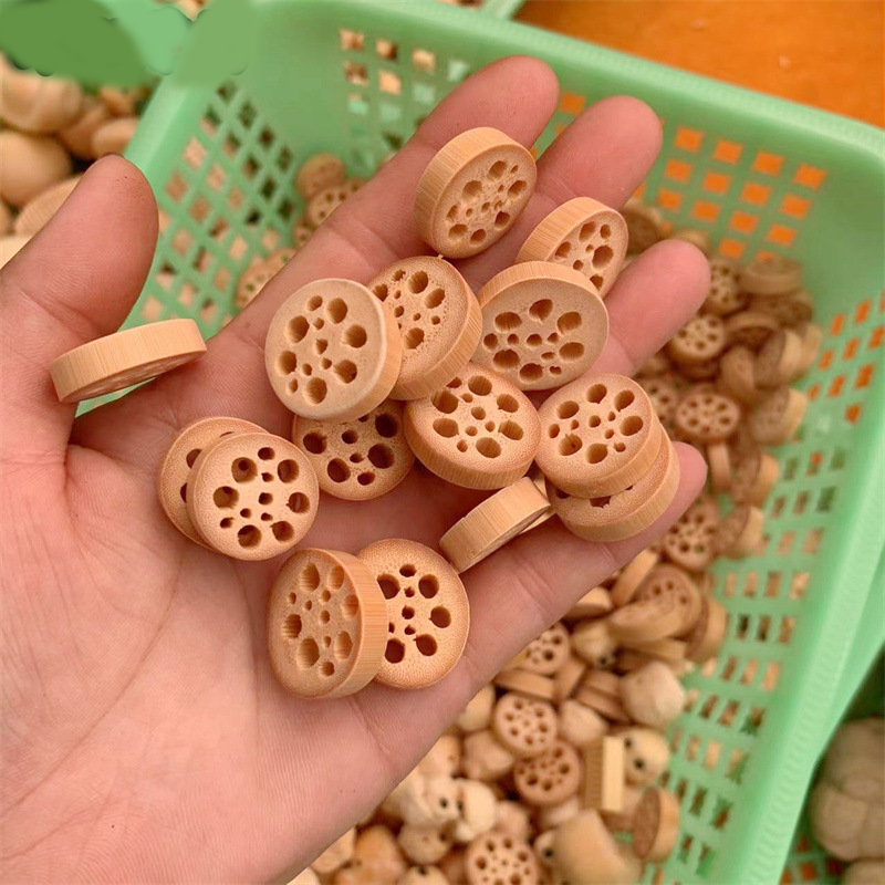 竹子雕刻莲藕小配件 实心竹藕片DIY配饰钥匙扣挂件配饰