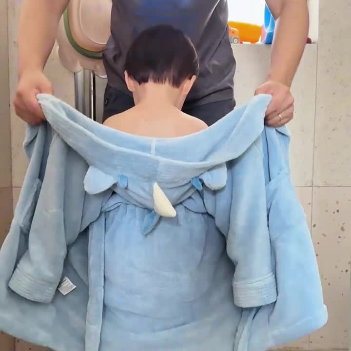 儿童浴袍连帽可穿式绑带