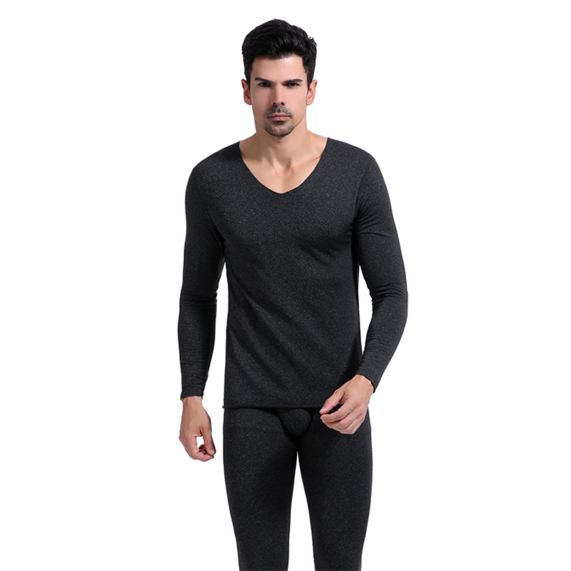 微商男士痕保暖内衣套装青年V领加绒薄款棉毛衫潮塑身牛奶丝
