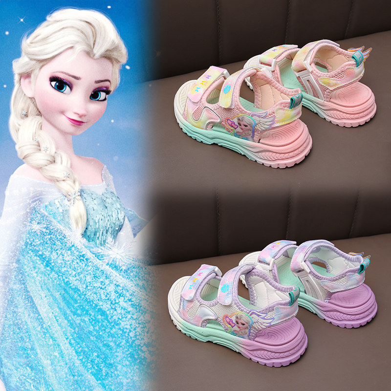 爱莎公主凉鞋女童软底防滑沙滩鞋夏季小女孩时尚公主鞋子洋气卡通