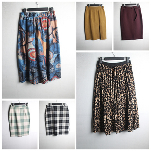 古着vintage中古非日制港风森系格子百褶伞裙秋冬中长半身裙014