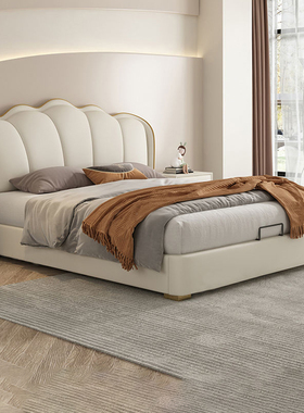 百冠环球 儿童床女孩1.5m1.8米真皮床双人公主床花瓣床北欧储物床