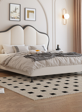 百冠环球 儿童床女孩1.5m1.8米真皮床双人蝴蝶公主床奶油风储物床