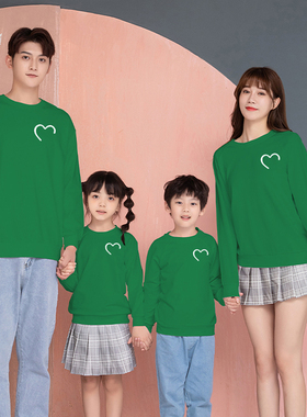 亲子装秋季休闲长袖母女装2025新款翠绿色卫衣全家装线条logo印花