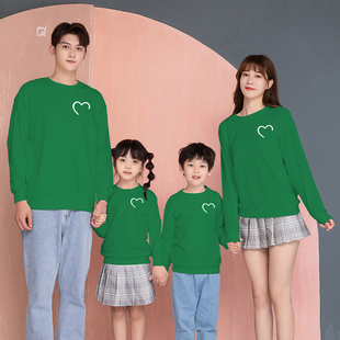 秋季 翠绿色卫衣全家装 休闲长袖 2025新款 线条logo印花 母女装 亲子装